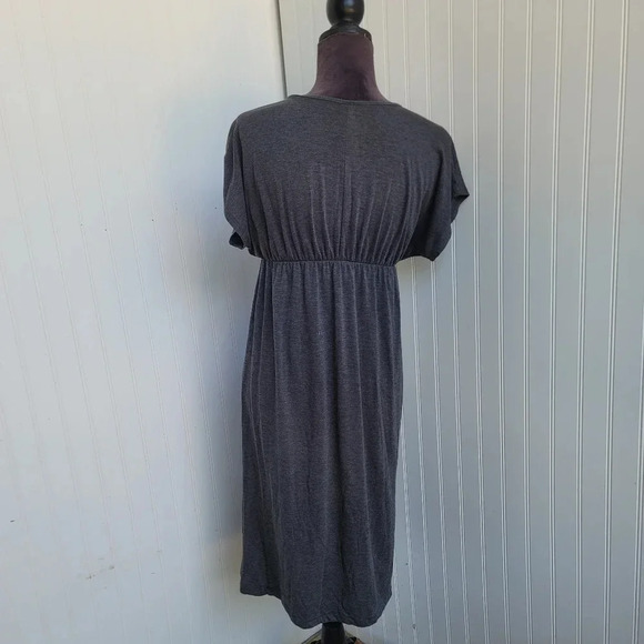 Espresso Jersey Knit Charcoal Gray Dress Stretch Elastic Waist Short Sleeve Sz S - Picture 3 of 11